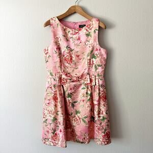 Tahari ASL Metallic‎ Jacquard Pink & Gold Fit & Flare Dress women’s size 16 NEW
